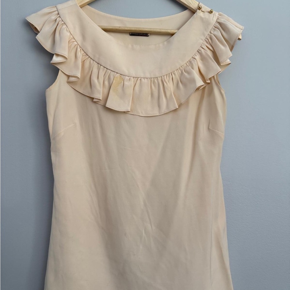 Loeffler Randall Beige Ruffle Neck silk Blouse
